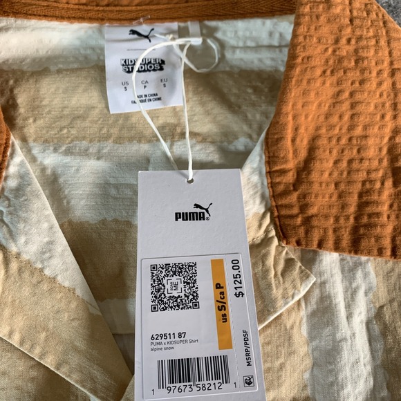 New Puma Kid Super Studios Button Down Shirt Alpine Snow Beige Size S 62951187 - Picture 4 of 10